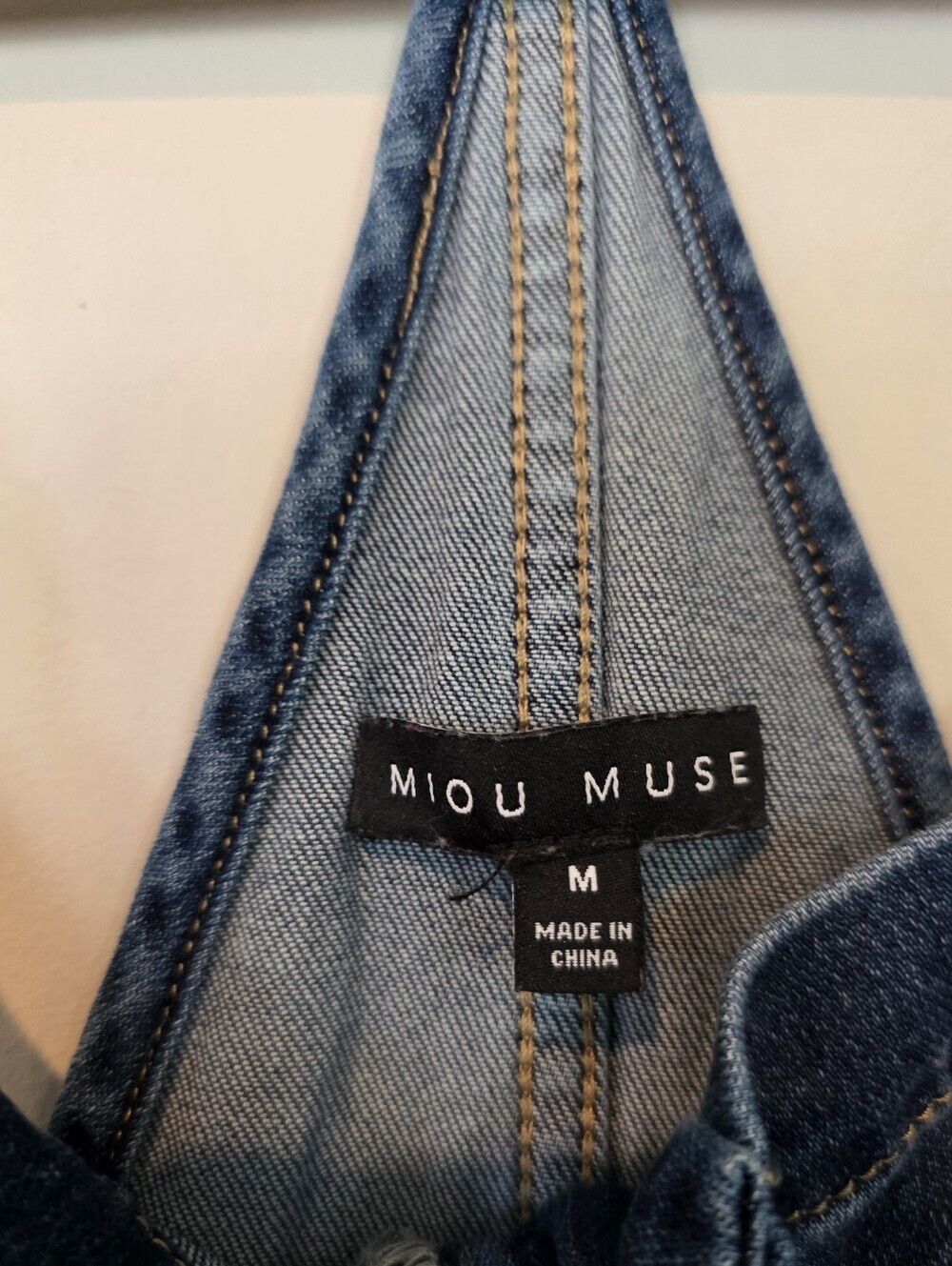 Miou Muse Size Medium Form Fitting Denim Overalls Button Front Bib Medium Wash - Picture 5 of 14